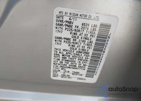 2011 Nissan Rogue Sv from USA, damaged, VIN JN8AS5MV0BW677734